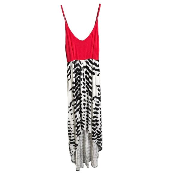 FELICITY & COCO Jersey High Low Maxi Dress Red Black Spaghetti Strap V-Neck Sz S - Picture 1 of 10